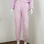 ⁦بجامة فرو بأكمام طويلة مخطط طولي للنساء لون بنفسجي⁩ - الصورة ⁦9⁩