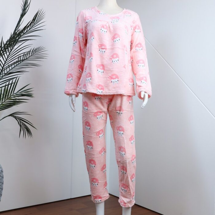 1033752840_67dc6f3cb1873 بجامة فرو بأكمام طويلة بتصميم رسوم قطة بفنجان للنساء لون زهري - الصورة 1