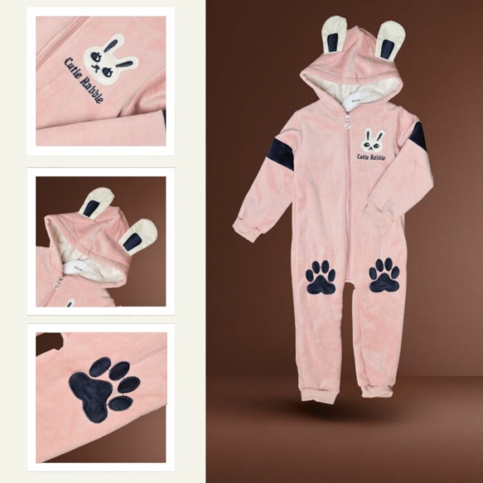 1033752852_67dc6f564dd23 أفرهول مخمل مبطن فرو بطاقية قطعة واحدة للأطفال لون زهري - الصورة 1