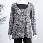 ⁦بجامة بأكمام طويلة بتصميم لون أسود وأبيض⁩ - الصورة ⁦2⁩