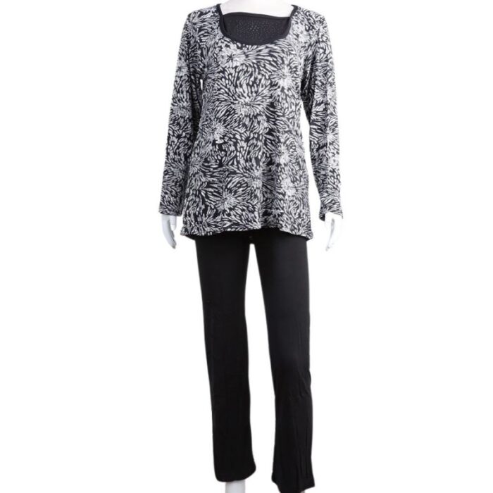 ⁦بجامة بأكمام طويلة بتصميم لون أسود وأبيض⁩ - الصورة ⁦8⁩