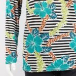 ⁦بجامة بأكمام طويلة بتصميم نقشة مغربية ورد مخطط عرضي لون أخضر وأسود⁩ - الصورة ⁦4⁩