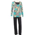 ⁦بجامة بأكمام طويلة بتصميم نقشة مغربية ورد مخطط عرضي لون أخضر وأسود⁩ - الصورة ⁦7⁩