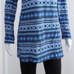 ⁦بجامة بأكمام طويلة بتصميم نقشة مغربية للنساء لون أزرق وأسود⁩ - الصورة ⁦3⁩