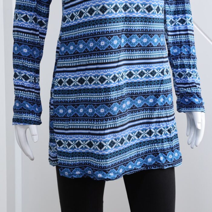 ⁦بجامة بأكمام طويلة بتصميم نقشة مغربية للنساء لون أزرق وأسود⁩ - الصورة ⁦3⁩