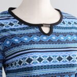 ⁦بجامة بأكمام طويلة بتصميم نقشة مغربية للنساء لون أزرق وأسود⁩ - الصورة ⁦5⁩