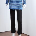 ⁦بجامة بأكمام طويلة بتصميم نقشة مغربية للنساء لون أزرق وأسود⁩ - الصورة ⁦8⁩