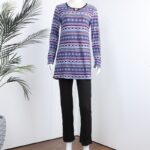 بجامة بأكمام طويلة بتصميم نقشة مغربية للنساء لون بنفسجي وأسود