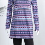 ⁦بجامة بأكمام طويلة بتصميم نقشة مغربية للنساء لون بنفسجي وأسود⁩ - الصورة ⁦2⁩