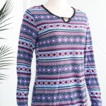 ⁦بجامة بأكمام طويلة بتصميم نقشة مغربية للنساء لون بنفسجي وأسود⁩ - الصورة ⁦4⁩