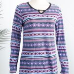 ⁦بجامة بأكمام طويلة بتصميم نقشة مغربية للنساء لون بنفسجي وأسود⁩ - الصورة ⁦5⁩