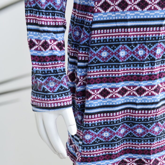 ⁦بجامة بأكمام طويلة بتصميم نقشة مغربية للنساء لون بنفسجي وأسود⁩ - الصورة ⁦6⁩