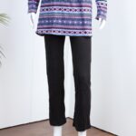 ⁦بجامة بأكمام طويلة بتصميم نقشة مغربية للنساء لون بنفسجي وأسود⁩ - الصورة ⁦7⁩