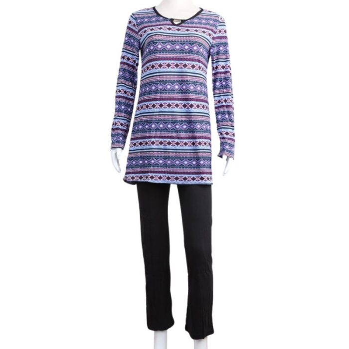 ⁦بجامة بأكمام طويلة بتصميم نقشة مغربية للنساء لون بنفسجي وأسود⁩ - الصورة ⁦10⁩