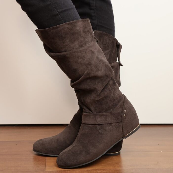 ⁦جزمة مخمل ساق طويل للنساء لون رمادي⁩ - الصورة ⁦9⁩