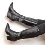 ⁦جزمة جلد بكعب ساق طويل للنساء لون أسود⁩ - الصورة ⁦5⁩