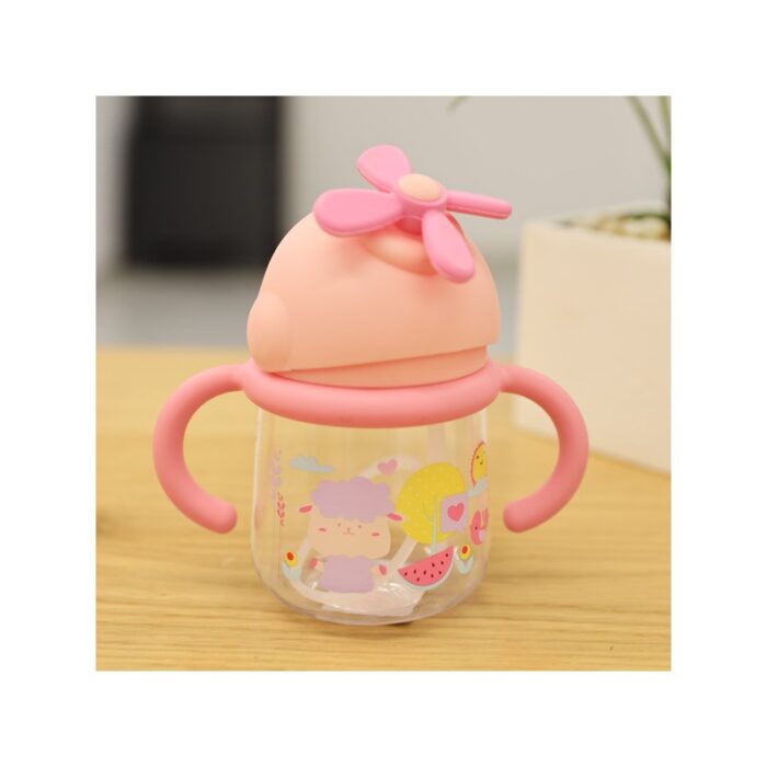 1033753132_67dc7164d2f81 كأس بلاستيك مع مصاصة بمقابض زهري سعة 260 مل - الصورة 1