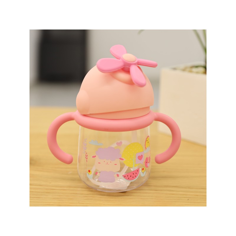 1033753132_67dc7164d2f81 كأس بلاستيك مع مصاصة بمقابض زهري سعة 260 مل - الصورة 1