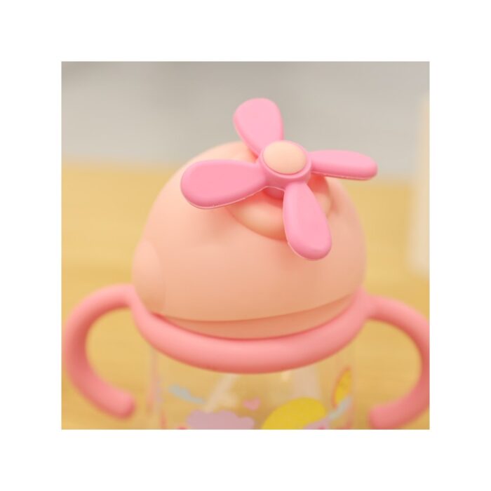 ⁦كأس بلاستيك مع مصاصة بمقابض زهري سعة 260 مل⁩ - الصورة ⁦3⁩