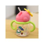 ⁦كأس بلاستيك مع مصاصة بتصميم Happy Day بمقابض أخضر سعة 260 مل⁩ - الصورة ⁦2⁩