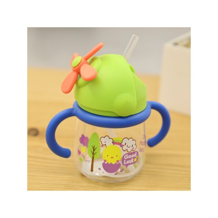 ⁦كأس بلاستيك مع مصاصة بتصميم Good Luck بمقابض أزرق سعة 260 مل⁩ - الصورة ⁦5⁩