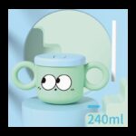 كأس بلاستيك بمصاصة مع غطاء سيلكون أزرق بمقابض لون أخضر سعة 240 مل