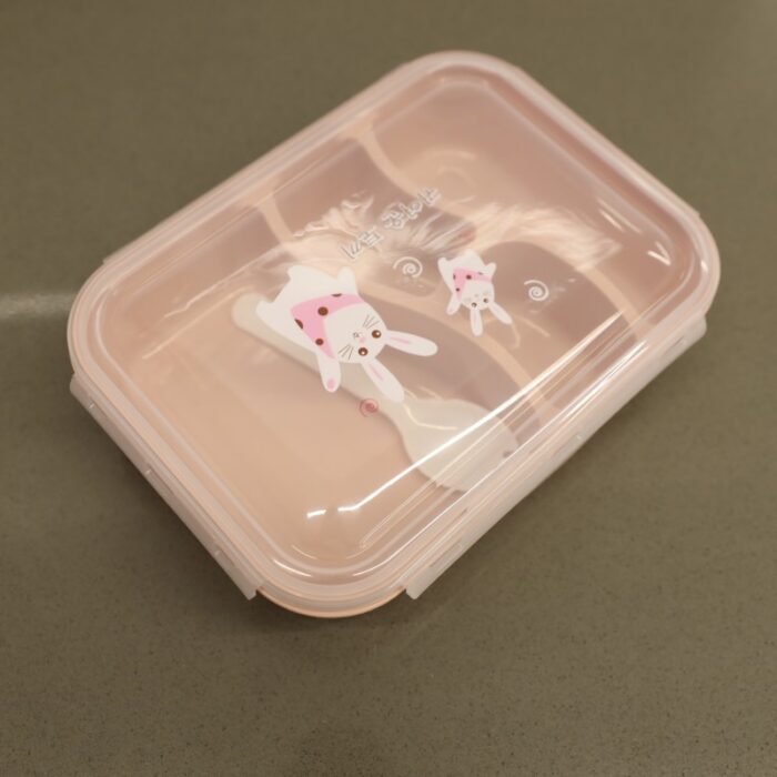 ⁦لانش بوكس بلاستيك مع ملعقة حجم 24×18 سم لون زهري⁩ - الصورة ⁦3⁩