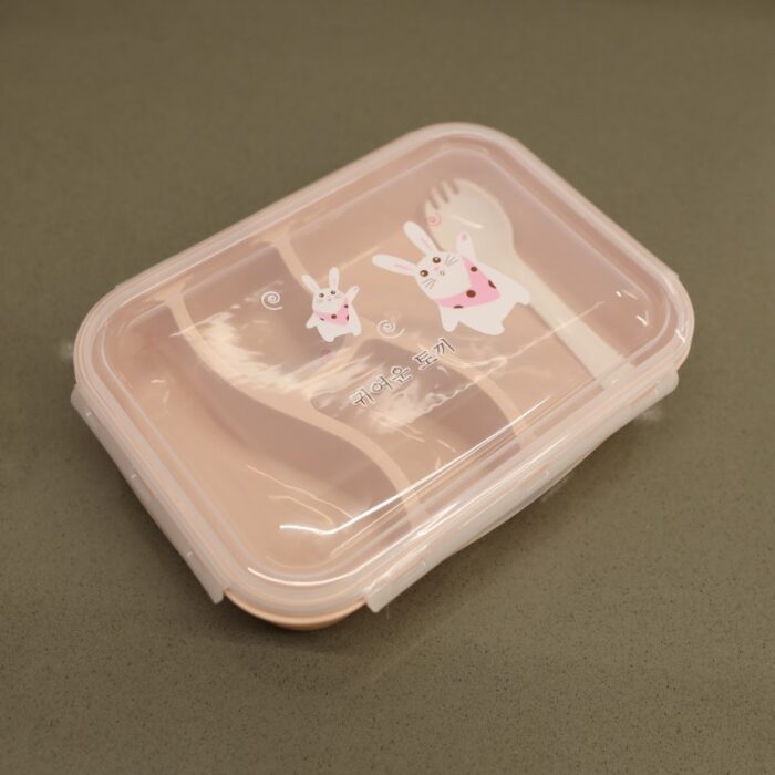 ⁦لانش بوكس بلاستيك مع ملعقة حجم 24×18 سم لون زهري⁩ - الصورة ⁦4⁩