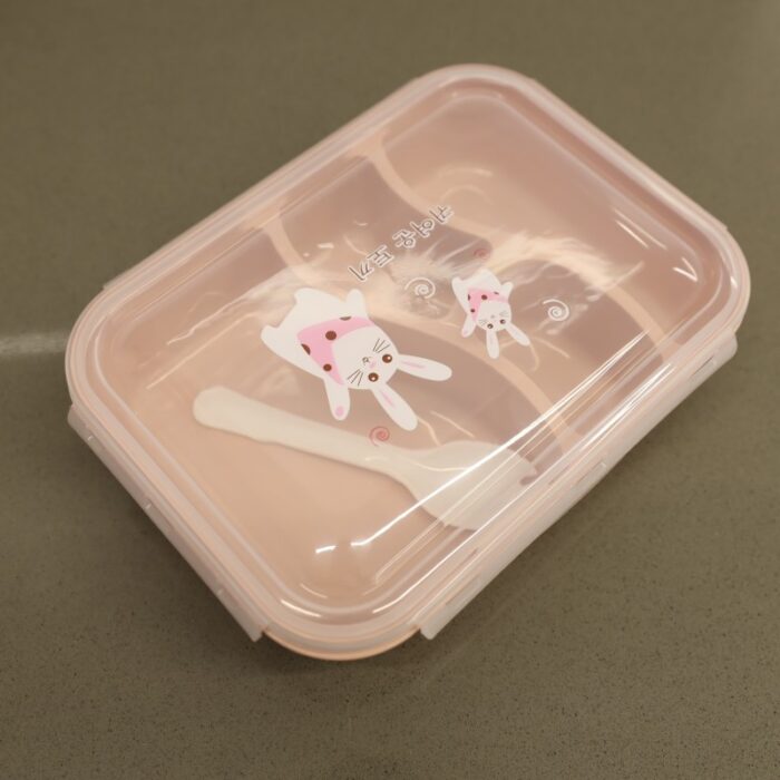 ⁦لانش بوكس بلاستيك مع ملعقة حجم 24×18 سم لون زهري⁩ - الصورة ⁦5⁩