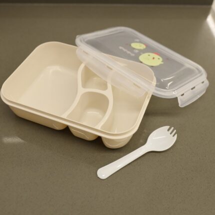 لانش بوكس بلاستيك مع ملعقة حجم 24×18 سم لون بيج
