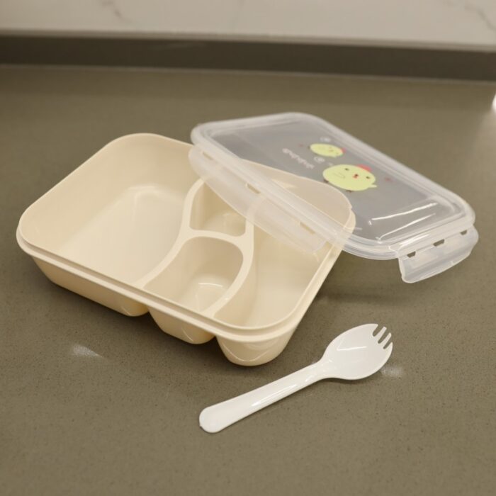 ⁦لانش بوكس بلاستيك مع ملعقة حجم 24×18 سم لون بيج⁩ - الصورة ⁦2⁩