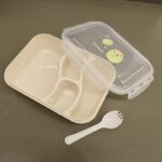 ⁦لانش بوكس بلاستيك مع ملعقة حجم 24×18 سم لون بيج⁩ - الصورة ⁦6⁩