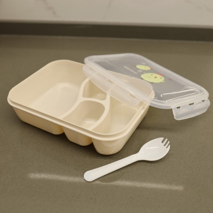⁦لانش بوكس بلاستيك مع ملعقة حجم 24×18 سم لون بيج⁩ - الصورة ⁦8⁩