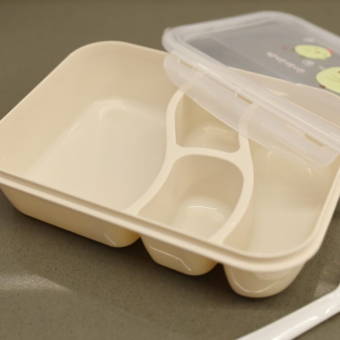 ⁦لانش بوكس بلاستيك مع ملعقة حجم 24×18 سم لون بيج⁩ - الصورة ⁦10⁩