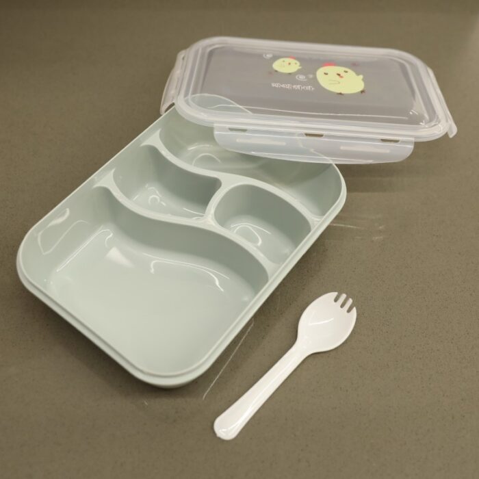 ⁦لانش بوكس بلاستيك مع ملعقة حجم 24×18 سم لون أخضر⁩ - الصورة ⁦5⁩