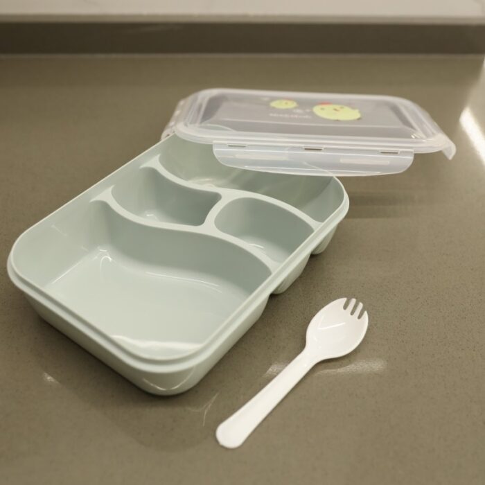 ⁦لانش بوكس بلاستيك مع ملعقة حجم 24×18 سم لون أخضر⁩ - الصورة ⁦6⁩