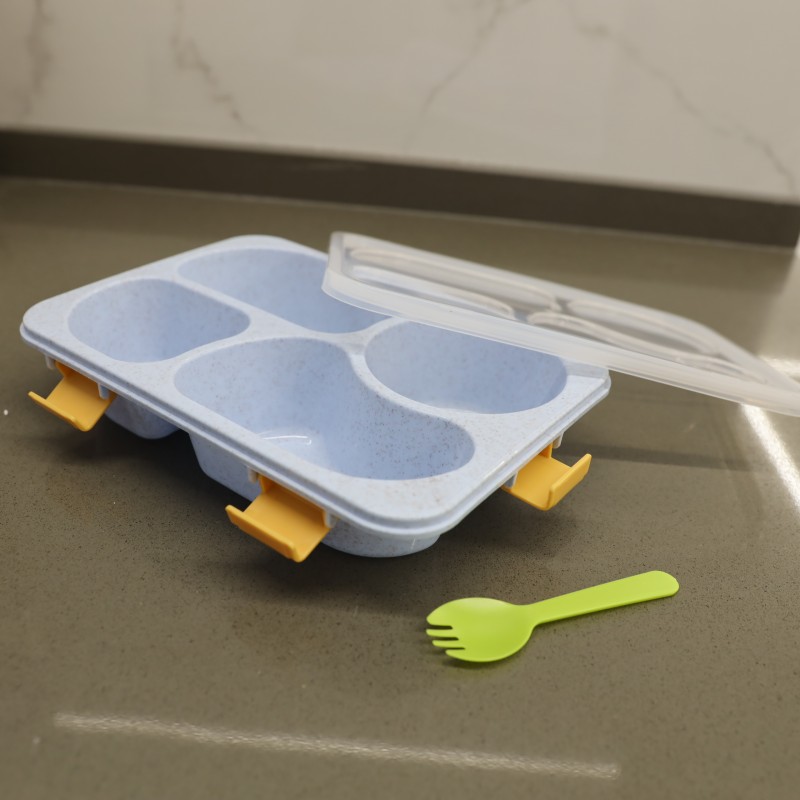 1033753153_67dc718c4b481 لانش بوكس بلاستيك مع ملعقة حجم 23.5×17.5 سم لون أزرق - الصورة 1