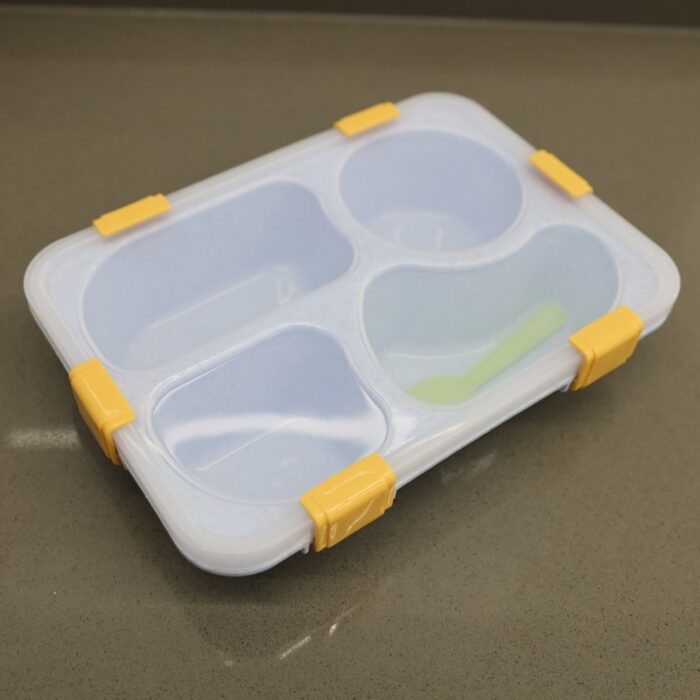 ⁦لانش بوكس بلاستيك مع ملعقة حجم 23.5×17.5 سم لون أزرق⁩ - الصورة ⁦2⁩