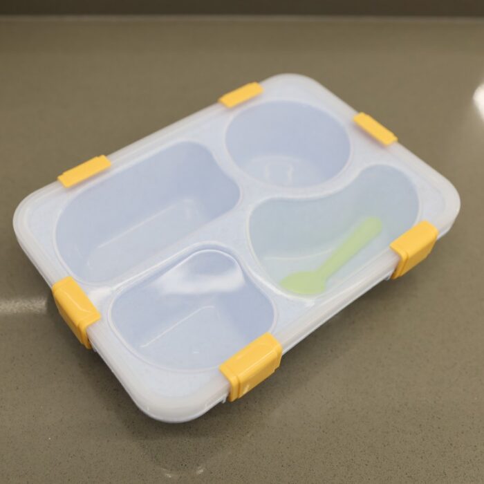 ⁦لانش بوكس بلاستيك مع ملعقة حجم 23.5×17.5 سم لون أزرق⁩ - الصورة ⁦3⁩