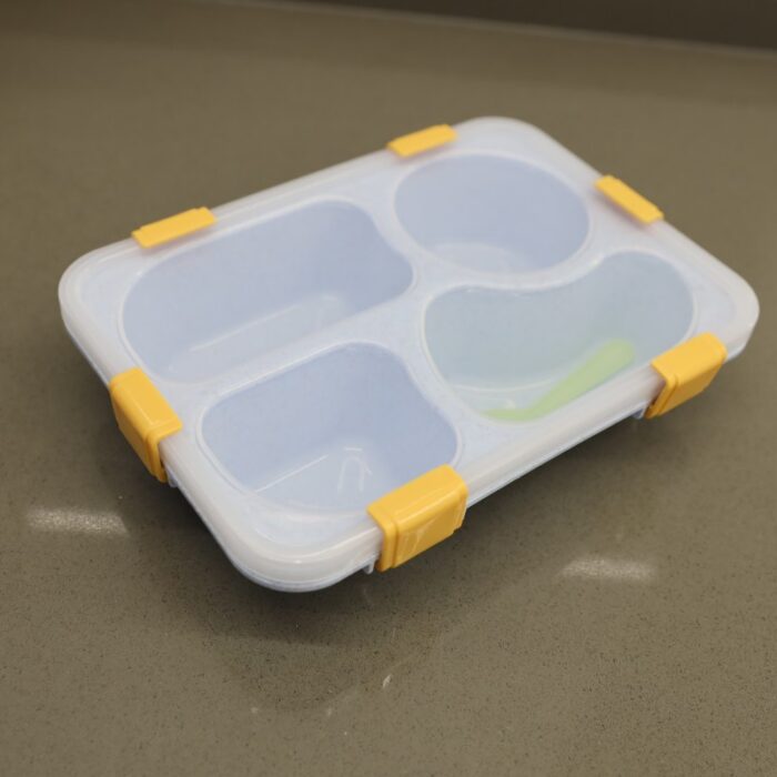 ⁦لانش بوكس بلاستيك مع ملعقة حجم 23.5×17.5 سم لون أزرق⁩ - الصورة ⁦5⁩