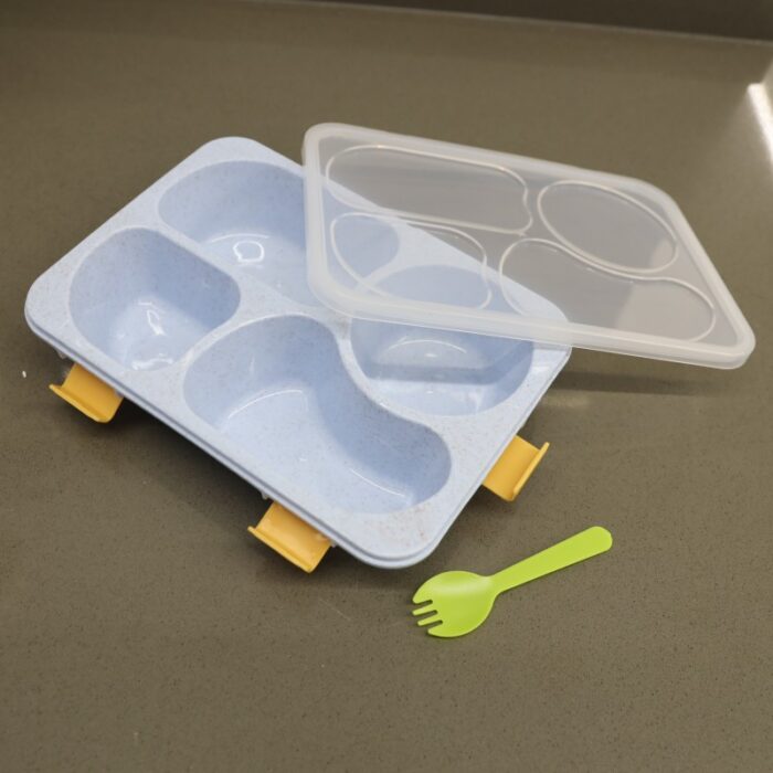 ⁦لانش بوكس بلاستيك مع ملعقة حجم 23.5×17.5 سم لون أزرق⁩ - الصورة ⁦7⁩