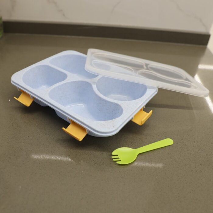 ⁦لانش بوكس بلاستيك مع ملعقة حجم 23.5×17.5 سم لون أزرق⁩ - الصورة ⁦8⁩