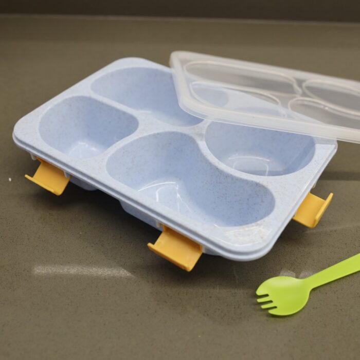 ⁦لانش بوكس بلاستيك مع ملعقة حجم 23.5×17.5 سم لون أزرق⁩ - الصورة ⁦10⁩
