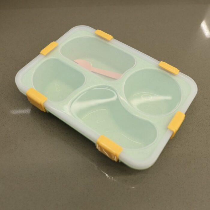 ⁦لانش بوكس بلاستيك مع ملعقة حجم 23.5×17.5 سم لون أخضر⁩ - الصورة ⁦2⁩