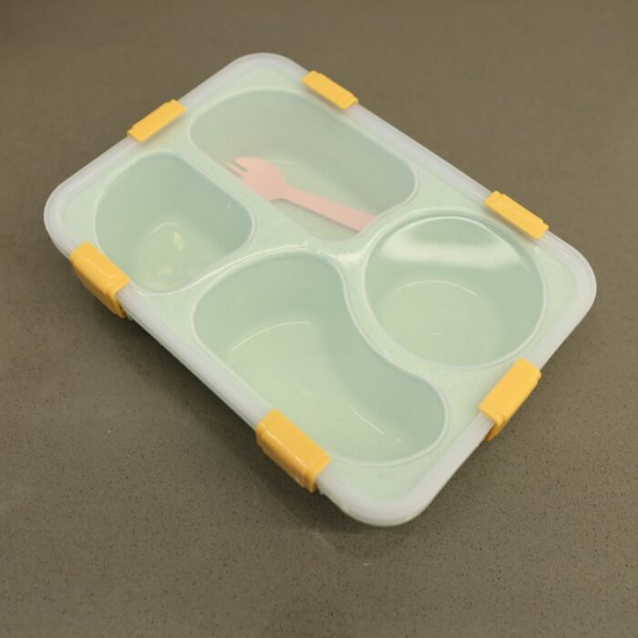 ⁦لانش بوكس بلاستيك مع ملعقة حجم 23.5×17.5 سم لون أخضر⁩ - الصورة ⁦3⁩