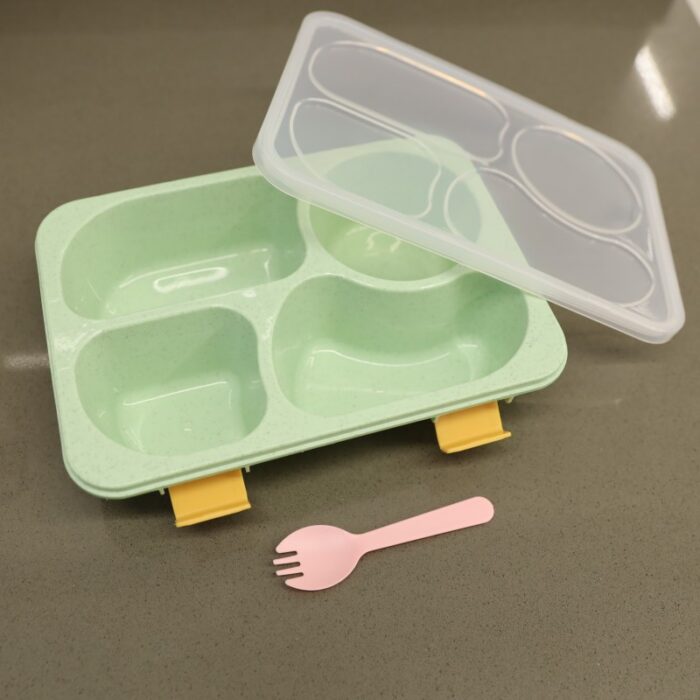 ⁦لانش بوكس بلاستيك مع ملعقة حجم 23.5×17.5 سم لون أخضر⁩ - الصورة ⁦10⁩