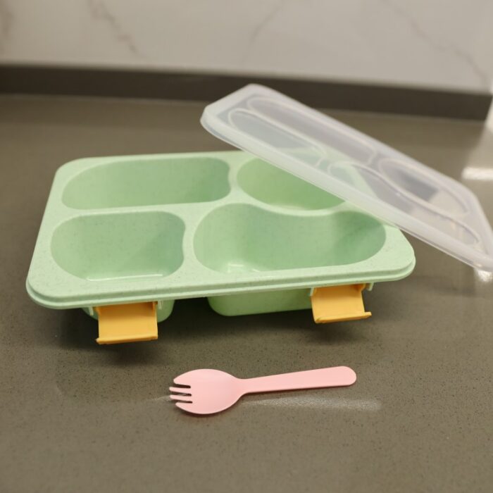 ⁦لانش بوكس بلاستيك مع ملعقة حجم 23.5×17.5 سم لون أخضر⁩ - الصورة ⁦11⁩