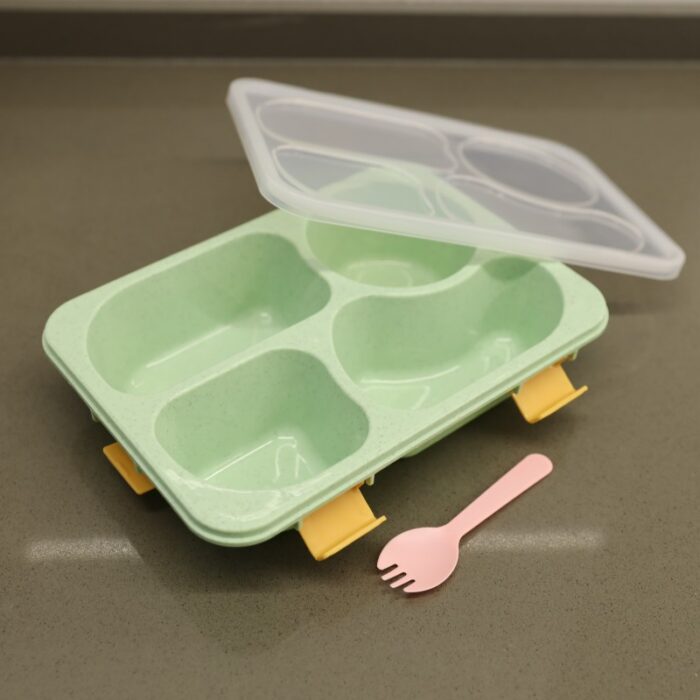 ⁦لانش بوكس بلاستيك مع ملعقة حجم 23.5×17.5 سم لون أخضر⁩ - الصورة ⁦13⁩