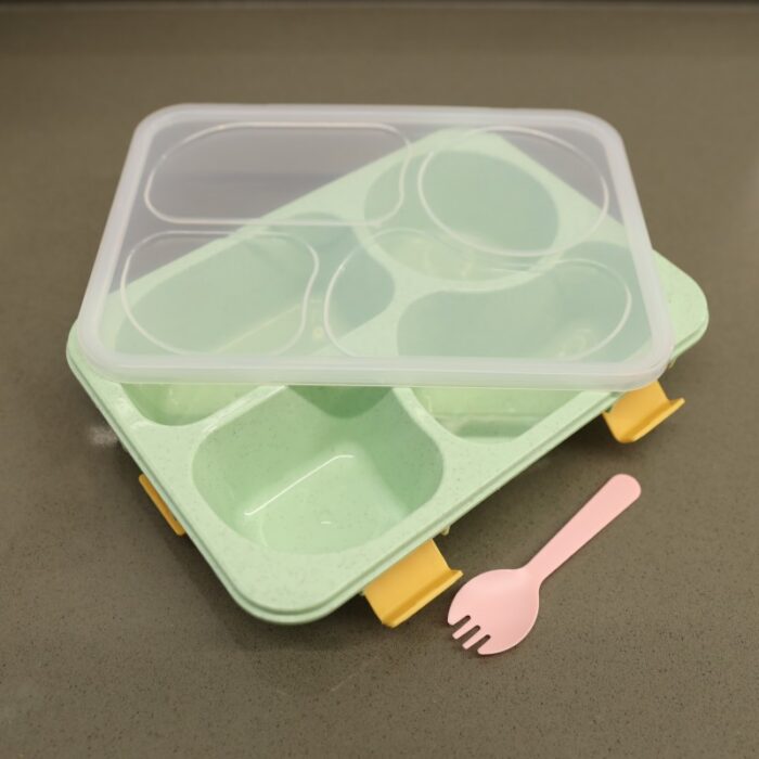 ⁦لانش بوكس بلاستيك مع ملعقة حجم 23.5×17.5 سم لون أخضر⁩ - الصورة ⁦14⁩