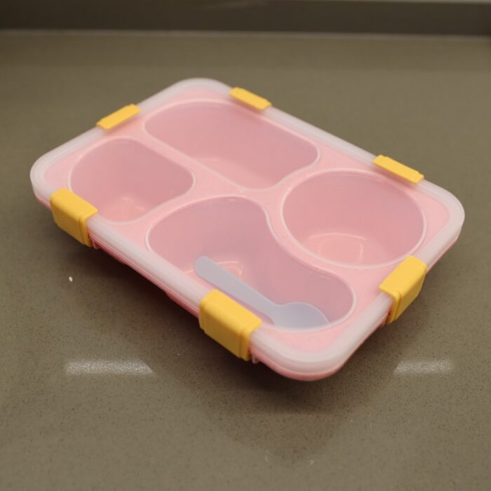 ⁦لانش بوكس بلاستيك مع ملعقة حجم 23.5×17.5 سم لون زهري⁩ - الصورة ⁦2⁩